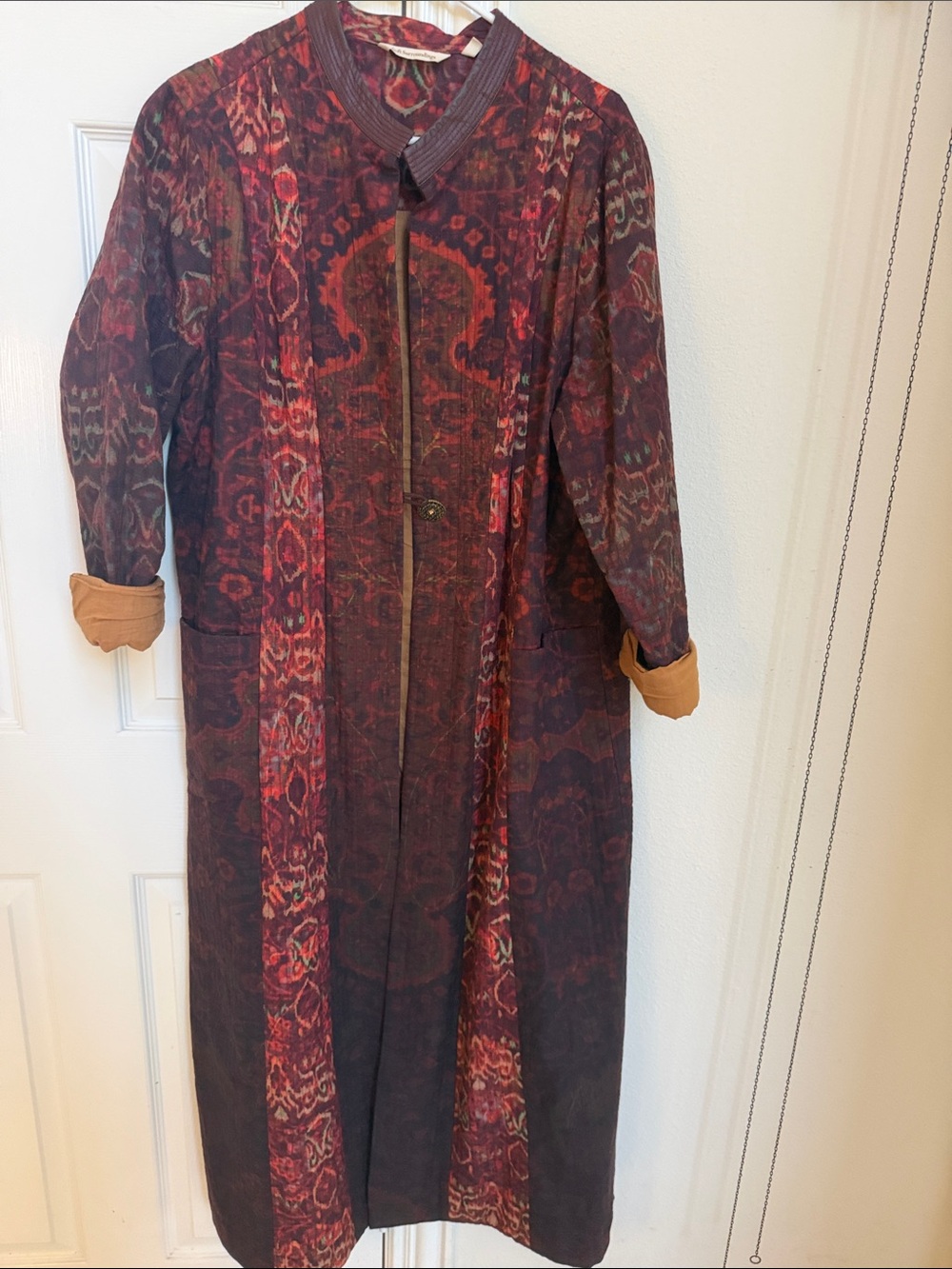 Soft Surroundings Long Patterned Jacket or Duster in Burgundy and Rust